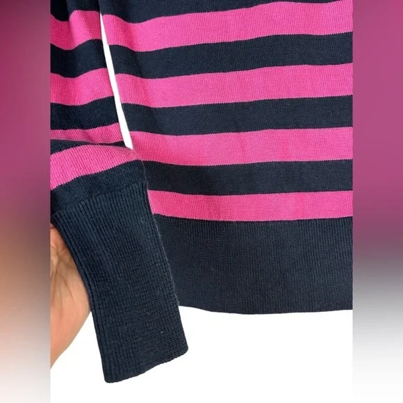 Vineyard Vines S Striped V-Neck Preppy CASHMERE Blend Pink Navy Henley Sweater - Picture 9 of 12